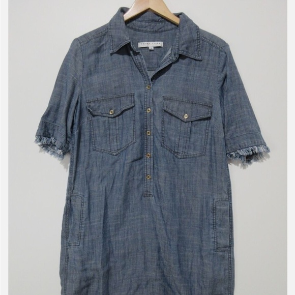 Trina Turk Rosetta Frayed Trim Chambray Shirtdress Size 10 - Picture 5 of 11